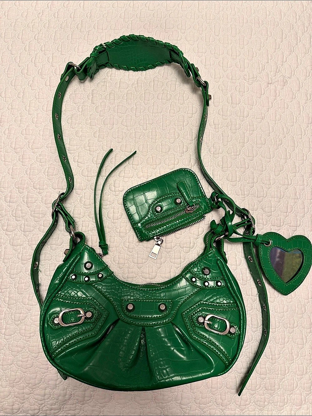 Shoulder Bag Crocodile Embossed Green Hobo Bag